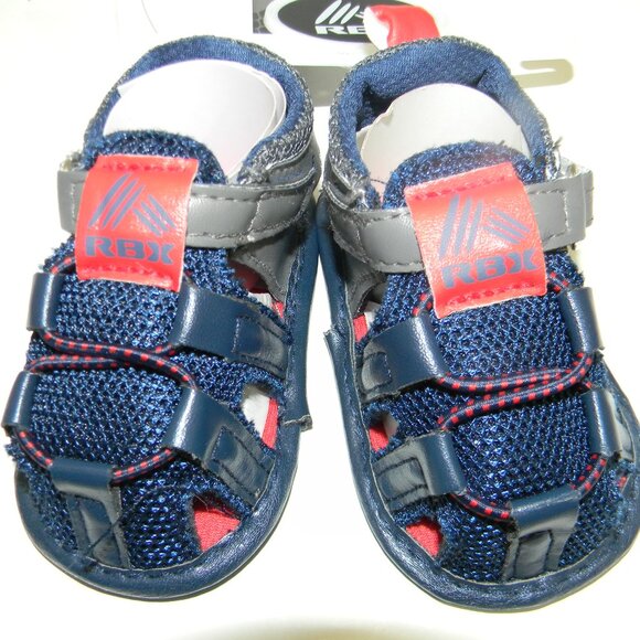 RBX Infant Close Toe Sandals Shoes Size 2 Boys Navy Blue Red NWT Crib Shoes - Picture 1 of 6